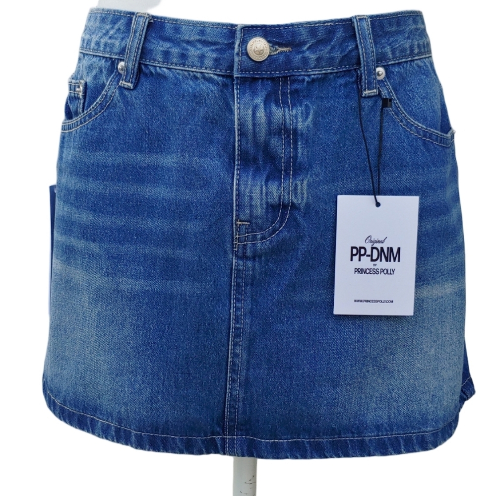 PP-DNM Princess Polly Arrte Mid-Rise Blue Denim Skirt Women's 10 NEW NWT - Picture 4 of 17